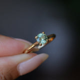 0.78ct Round Seafoam Teal Green Montana Sapphire Four Prong Lotus Solitaire in 14k Yellow Gold