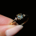 0.71ct Bicolor Round Montana Sapphire and Princess Cut Diamond Rapids Low Profile Ring in 18k Yellow Gold