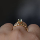 0.78ct Round Seafoam Teal Green Montana Sapphire Four Prong Lotus Solitaire in 14k Yellow Gold
