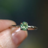 0.89ct Oval Precision Cut Spring Green Montana Sapphire Evergreen Carved 4 Prong Solitaire in 14k White Gold