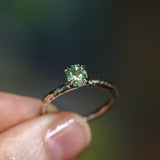 0.89ct Oval Precision Cut Spring Green Montana Sapphire Evergreen Carved 4 Prong Solitaire in 14k White Gold