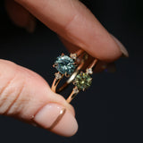 1.35ct Oval Brilliant Montana Sapphire and Princess Cut Diamond Rapids Low Profile Ring in 14k Yellow Gold