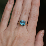 5.53ct Radant Cut Untreated Montana Sapphire and Princess Cut Diamond Rapids Low Profile Ring in 14k Yellow Gold