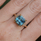 5.53ct Radant Cut Untreated Montana Sapphire and Princess Cut Diamond Rapids Low Profile Ring in 14k Yellow Gold