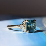 5.53ct Radant Cut Untreated Montana Sapphire and Princess Cut Diamond Rapids Low Profile Ring in 14k Yellow Gold
