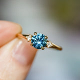 1.14ct Round Deep Blue Montana Sapphire and Princess Cut Diamond Rapids Low Profile Ring in 14k Yellow Gold