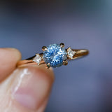 1.28ct Round Untreated Color Shifting Montana Sapphire and Princess Cut Diamond Rapids Low Profile Ring in 14k Yellow Gold