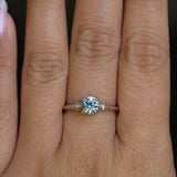0.90ct Round Steely Blue Green Montana Sapphire and Princess Cut Diamond Rapids Low Profile Ring in 14k White Gold