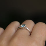 0.90ct Round Steely Blue Green Montana Sapphire and Princess Cut Diamond Rapids Low Profile Ring in 14k White Gold