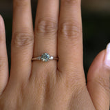 0.90ct Round Steely Blue Green Montana Sapphire and Princess Cut Diamond Rapids Low Profile Ring in 14k White Gold