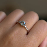 0.90ct Round Steely Blue Green Montana Sapphire and Princess Cut Diamond Rapids Low Profile Ring in 14k White Gold