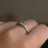 0.90ct Round Steely Blue Green Montana Sapphire and Princess Cut Diamond Rapids Low Profile Ring in 14k White Gold