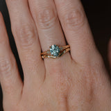 1.35ct Oval Brilliant Montana Sapphire and Princess Cut Diamond Rapids Low Profile Ring in 14k Yellow Gold