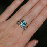 5.53ct Radant Cut Untreated Montana Sapphire and Princess Cut Diamond Rapids Low Profile Ring in 14k Yellow Gold
