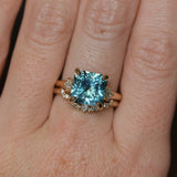 5.53ct Radant Cut Untreated Montana Sapphire and Princess Cut Diamond Rapids Low Profile Ring in 14k Yellow Gold