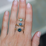 1.21ct Unheated Teal Seafoam Green Montana Sapphire and Diamond Starry Night Low Profile Solitaire in 18k Yellow Gold