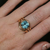 5.53ct Radant Cut Untreated Montana Sapphire and Princess Cut Diamond Rapids Low Profile Ring in 14k Yellow Gold