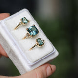 5.53ct Radant Cut Untreated Montana Sapphire and Princess Cut Diamond Rapids Low Profile Ring in 14k Yellow Gold