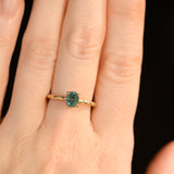 0.90ct Fancy Precision Teal Montana Sapphire Evergreen Carved 4 Prong Solitaire in 14k Yellow Gold