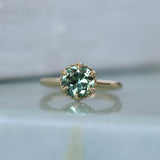 1.94ct Round Precision Cushion Cut Green Montana Sapphire Scallop Cup Solitaire in 14k Yellow Gold