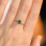 0.90ct Fancy Precision Teal Montana Sapphire Evergreen Carved 4 Prong Solitaire in 14k Yellow Gold