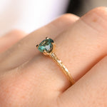 0.90ct Fancy Precision Teal Montana Sapphire Evergreen Carved 4 Prong Solitaire in 14k Yellow Gold