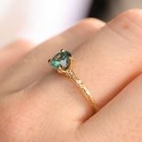 0.90ct Fancy Precision Teal Montana Sapphire Evergreen Carved 4 Prong Solitaire in 14k Yellow Gold