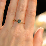 0.90ct Fancy Precision Teal Montana Sapphire Evergreen Carved 4 Prong Solitaire in 14k Yellow Gold