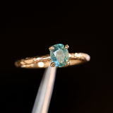 0.90ct Fancy Precision Teal Montana Sapphire Evergreen Carved 4 Prong Solitaire in 14k Yellow Gold