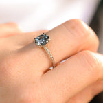 1.67ct Untreated Montana Sapphire Evergreen Carved 4 Prong Solitaire in Platinum