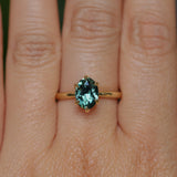 2.07ct Precision Cut Untreated Teal Oval Montana Sapphire Diamond-studded Sea Star Solitaire in 18k Yellow Gold
