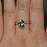 2.07ct Precision Cut Untreated Teal Oval Montana Sapphire Diamond-studded Sea Star Solitaire in 18k Yellow Gold