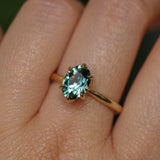 2.07ct Precision Cut Untreated Teal Oval Montana Sapphire Diamond-studded Sea Star Solitaire in 18k Yellow Gold