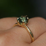 2.07ct Precision Cut Untreated Teal Oval Montana Sapphire Diamond-studded Sea Star Solitaire in 18k Yellow Gold