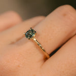 0.85ct Oval Precision Cut Ocean Blue Montana Sapphire Evergreen Carved 4 Prong Solitaire in 14k Yellow Gold