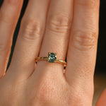 0.85ct Oval Precision Cut Ocean Blue Montana Sapphire Evergreen Carved 4 Prong Solitaire in 14k Yellow Gold