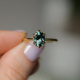 2.07ct Precision Cut Untreated Teal Oval Montana Sapphire Diamond-studded Sea Star Solitaire in 18k Yellow Gold