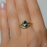 2.07ct Precision Cut Untreated Teal Oval Montana Sapphire Diamond-studded Sea Star Solitaire in 18k Yellow Gold