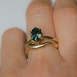 2.07ct Precision Cut Untreated Teal Oval Montana Sapphire Diamond-studded Sea Star Solitaire in 18k Yellow Gold