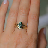 2.07ct Precision Cut Untreated Teal Oval Montana Sapphire Diamond-studded Sea Star Solitaire in 18k Yellow Gold