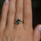 2.07ct Precision Cut Untreated Teal Oval Montana Sapphire Diamond-studded Sea Star Solitaire in 18k Yellow Gold