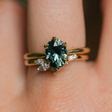 2.07ct Precision Cut Untreated Teal Oval Montana Sapphire Diamond-studded Sea Star Solitaire in 18k Yellow Gold