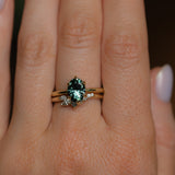2.07ct Precision Cut Untreated Teal Oval Montana Sapphire Diamond-studded Sea Star Solitaire in 18k Yellow Gold