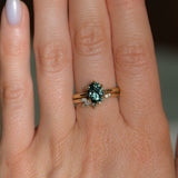 2.07ct Precision Cut Untreated Teal Oval Montana Sapphire Diamond-studded Sea Star Solitaire in 18k Yellow Gold