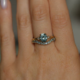 1.77ct Oval Precision Cut Parti Light Teal Montana Sapphire and Princess Cut Diamond Rapids Low Profile Ring in 14k Yellow Gold