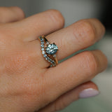 1.77ct Oval Precision Cut Parti Light Teal Montana Sapphire and Princess Cut Diamond Rapids Low Profile Ring in 14k Yellow Gold
