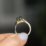 1.74ct Fancy Elongated Cushion Parti Teal Blue Montana Sapphire and Diamond Vintage Cathedral 4 Prong Solitaire in 14k Yellow