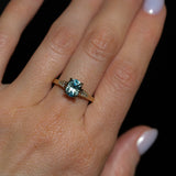 1.74ct Fancy Elongated Cushion Parti Teal Blue Montana Sapphire and Diamond Vintage Cathedral 4 Prong Solitaire in 14k Yellow