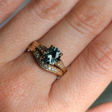 1.74ct Fancy Elongated Cushion Parti Teal Blue Montana Sapphire and Diamond Vintage Cathedral 4 Prong Solitaire in 14k Yellow