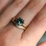 1.74ct Fancy Elongated Cushion Parti Teal Blue Montana Sapphire and Diamond Vintage Cathedral 4 Prong Solitaire in 14k Yellow